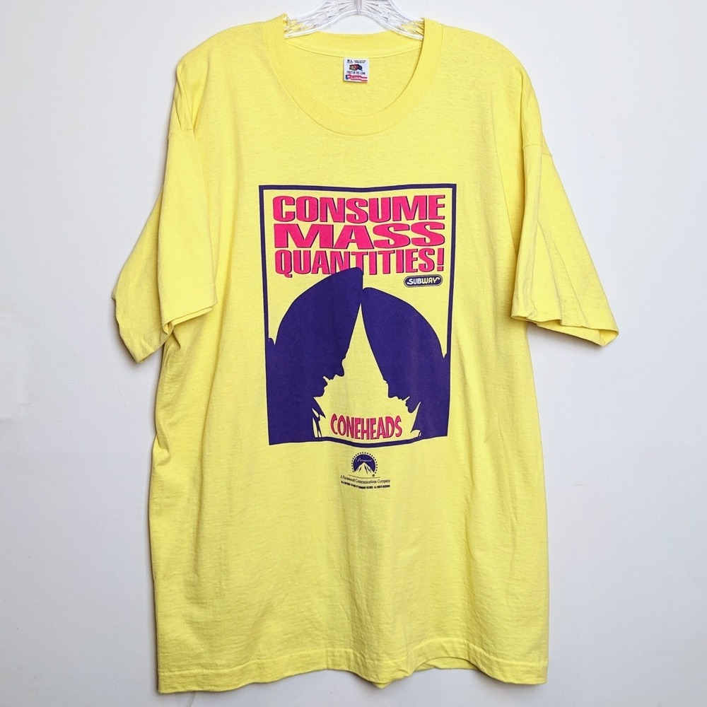 Vintage Coneheads Consume Mass Quantities Subway Movie Promo Shirt 1993 XL DS